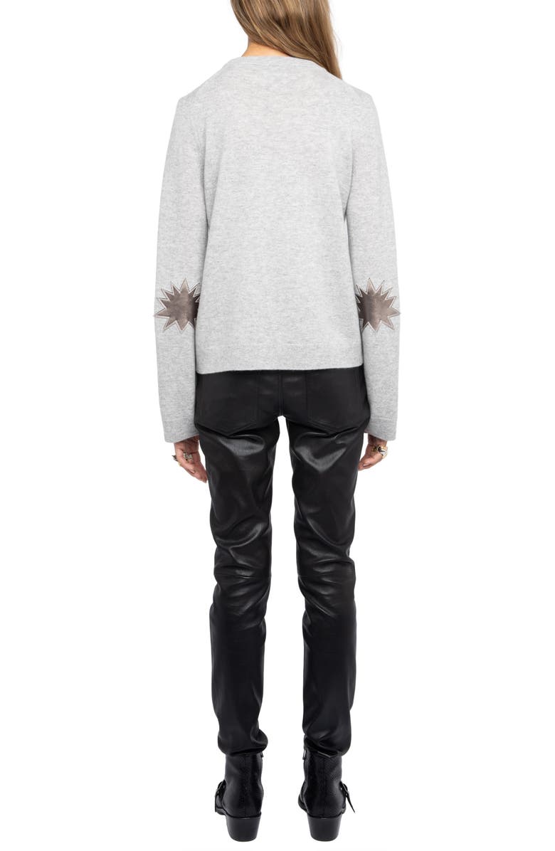 Zadig & Voltaire Cera Wool & Cashmere Sweater with Leather Elbow Patches, Alternate, color, Light Grey