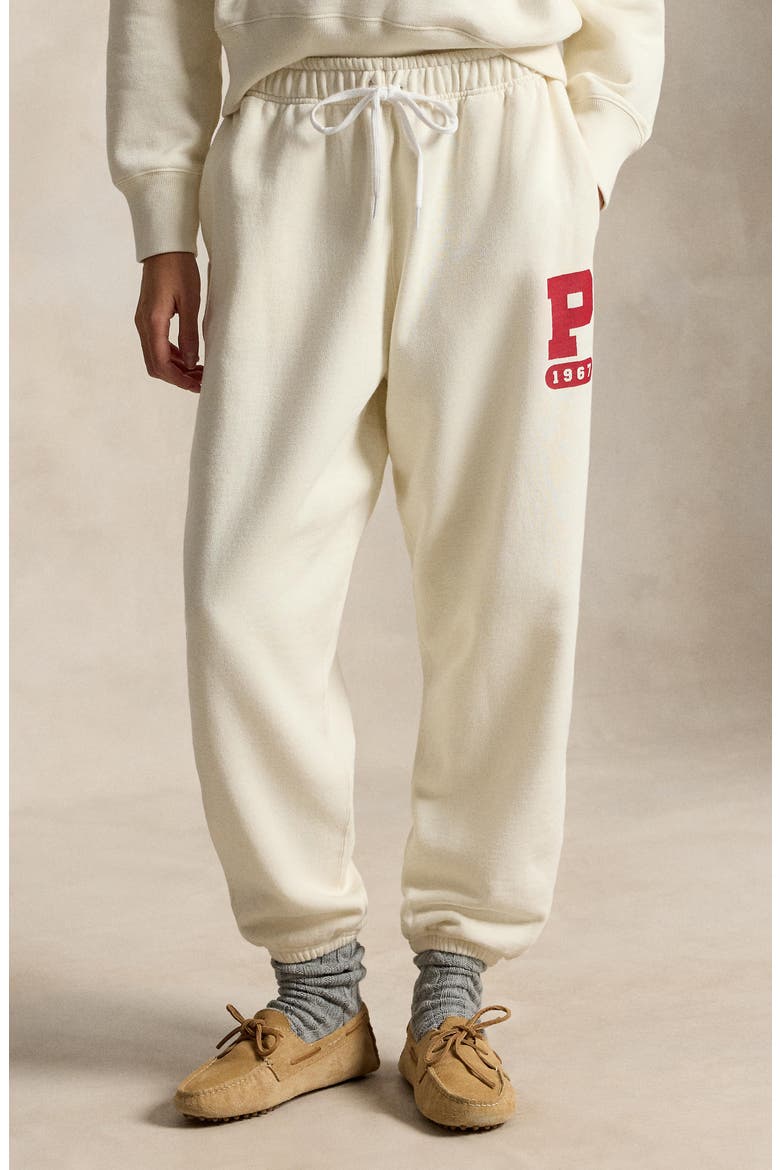 Varsity Logo Cotton Blend Sweatpants, Alternate, color, WARM WHITE