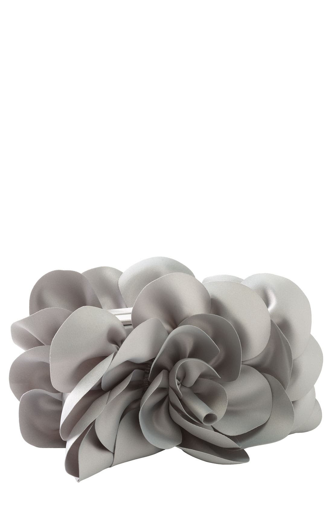 'Rose' Satin Box Clutch, Main, color, GREY