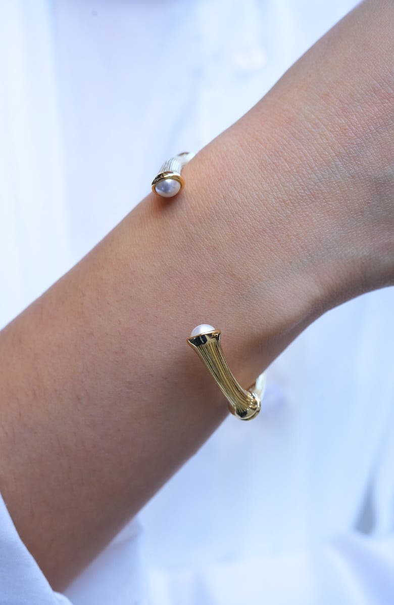 ARGENTO VIVO Faux Pearl Bamboo Cuff Bracelet, Alternate, color, Gold