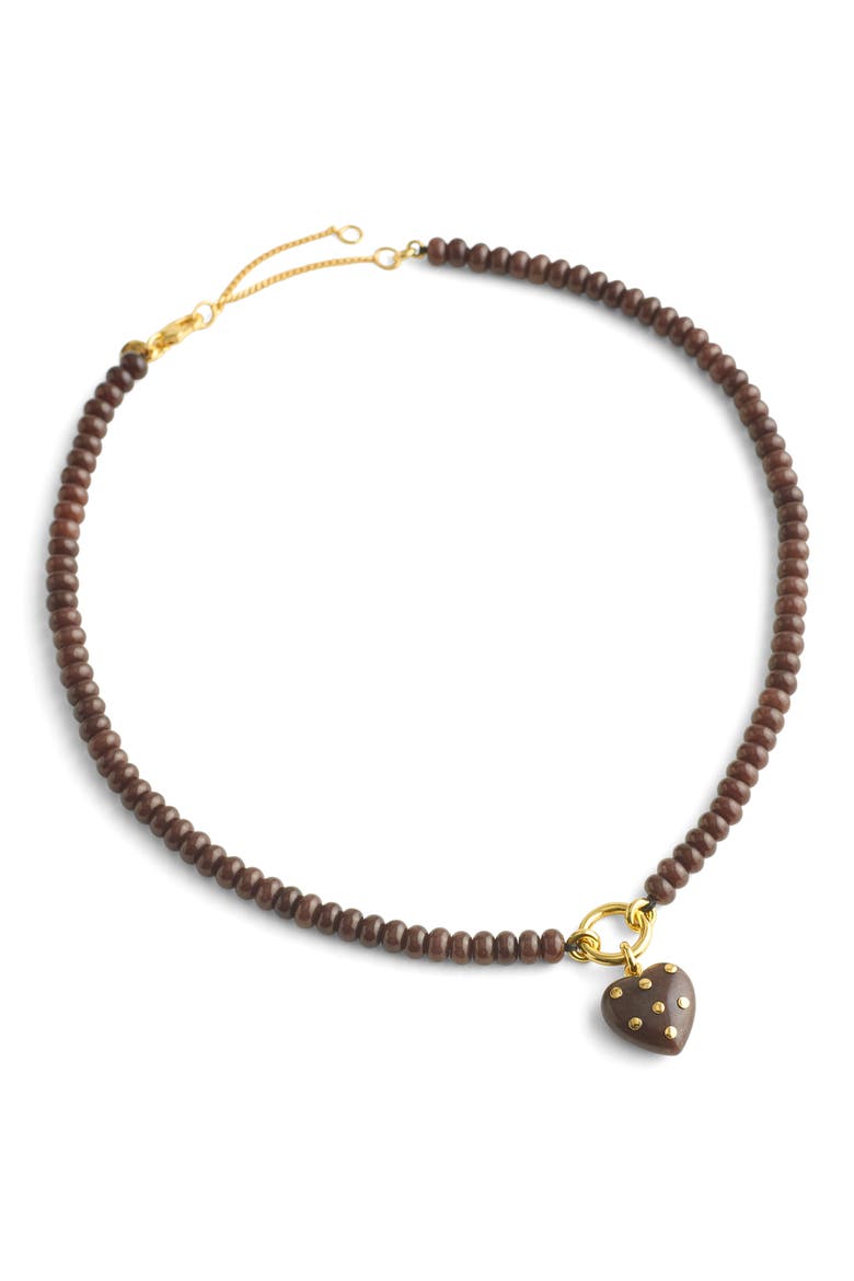 Polka Dot Stone Heart Pendant Beaded Necklace, Main, color, DARK CHICORY