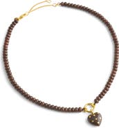 Madewell Polka Dot Stone Heart Pendant Beaded Necklace