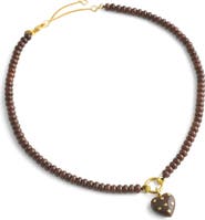 Madewell Polka Dot Stone Heart Pendant Beaded Necklace