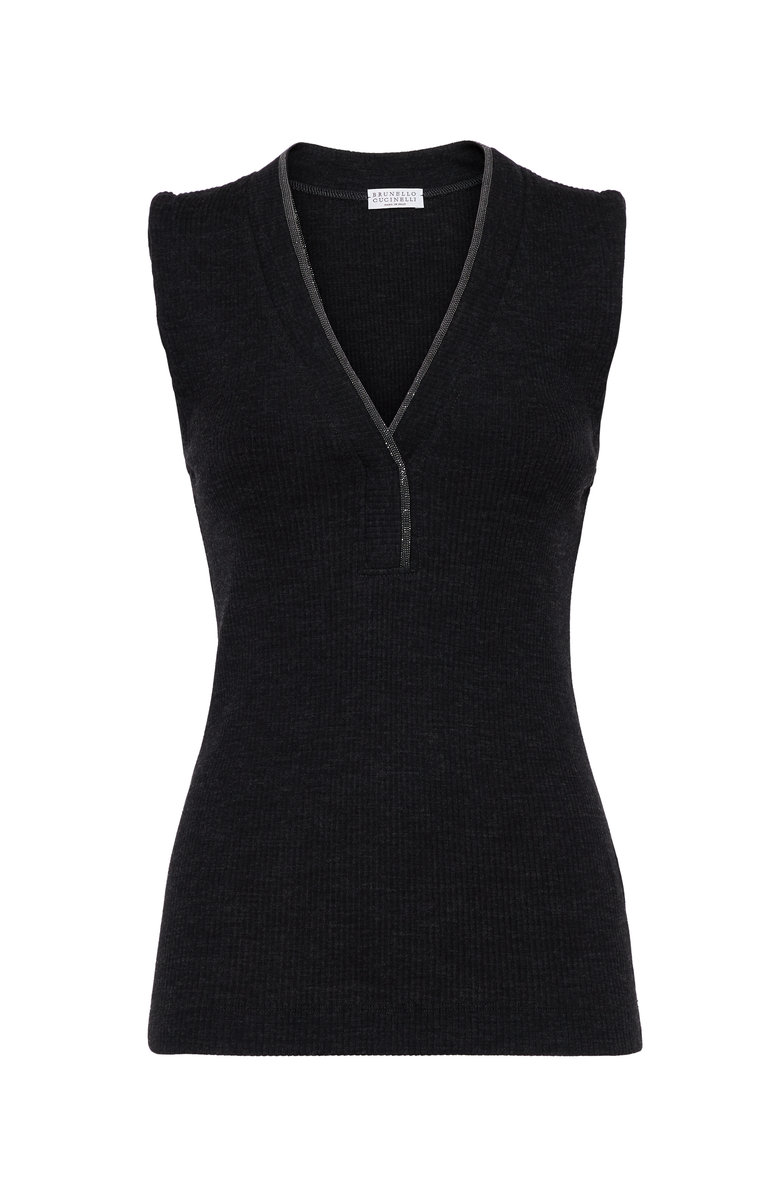 Brunello Cucinelli Ribbed jersey top, Main, color, 