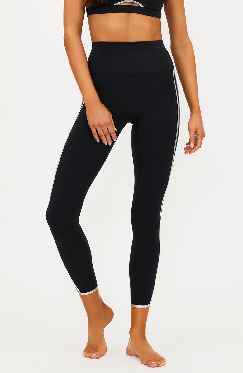 Beach Riot Nella Side Stripe Ankle Leggings, Main, color, Midnight Silver Shine