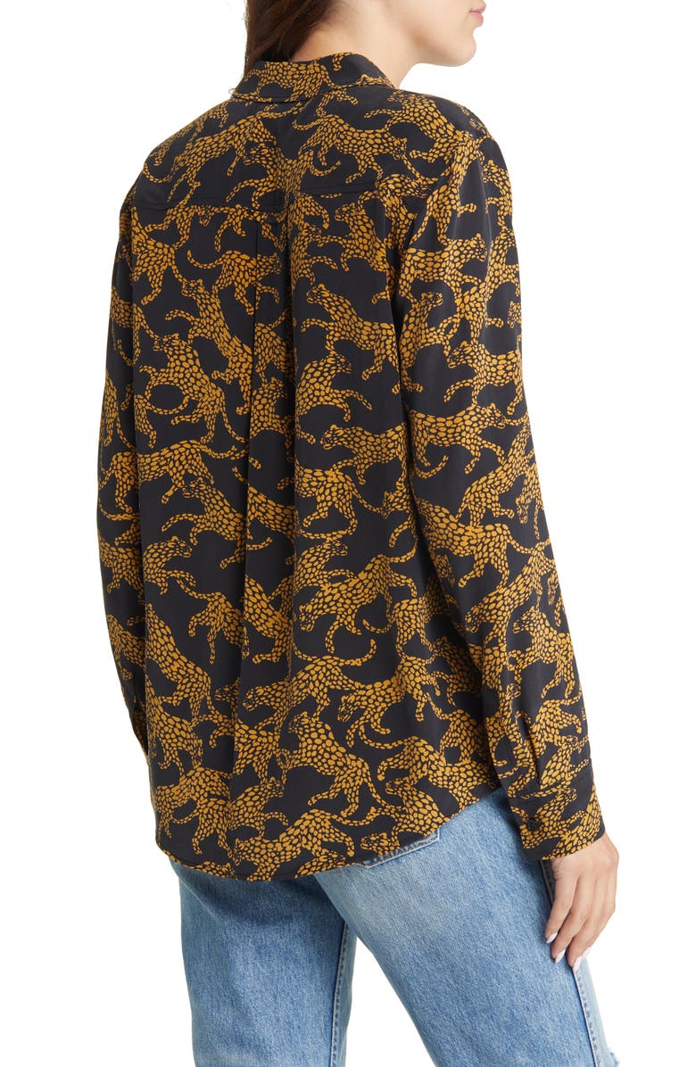 Rails Kate Lynx Print Silk Button-Up Blouse, Alternate, color, 
