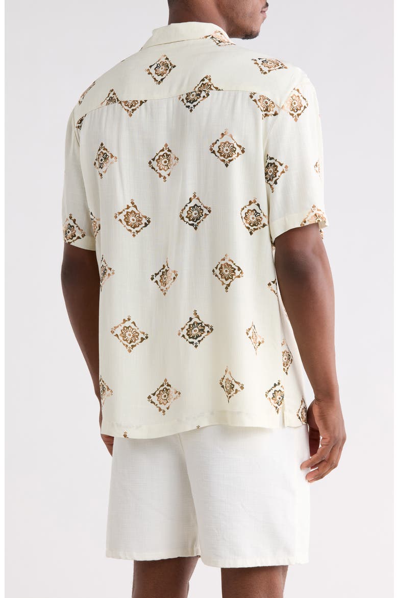 Relaxed Fit Geometric Print Camp Shirt, Alternate, color, OATMEAL
