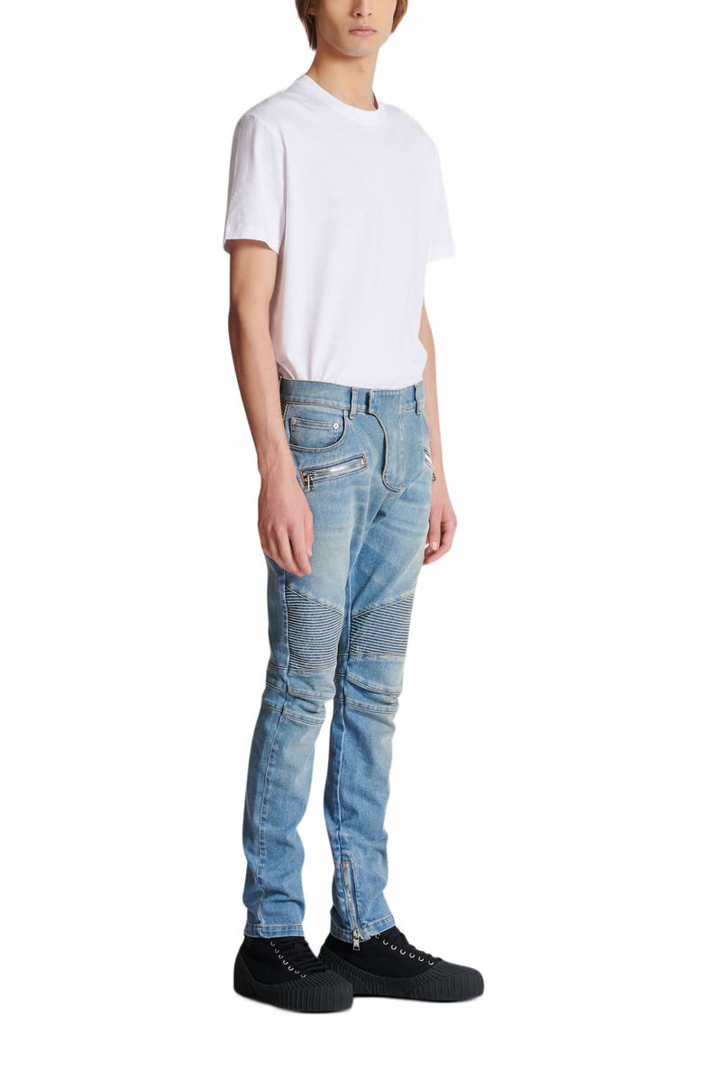 Balmain Blue Denim Biker Jeans, Main, color, Blue