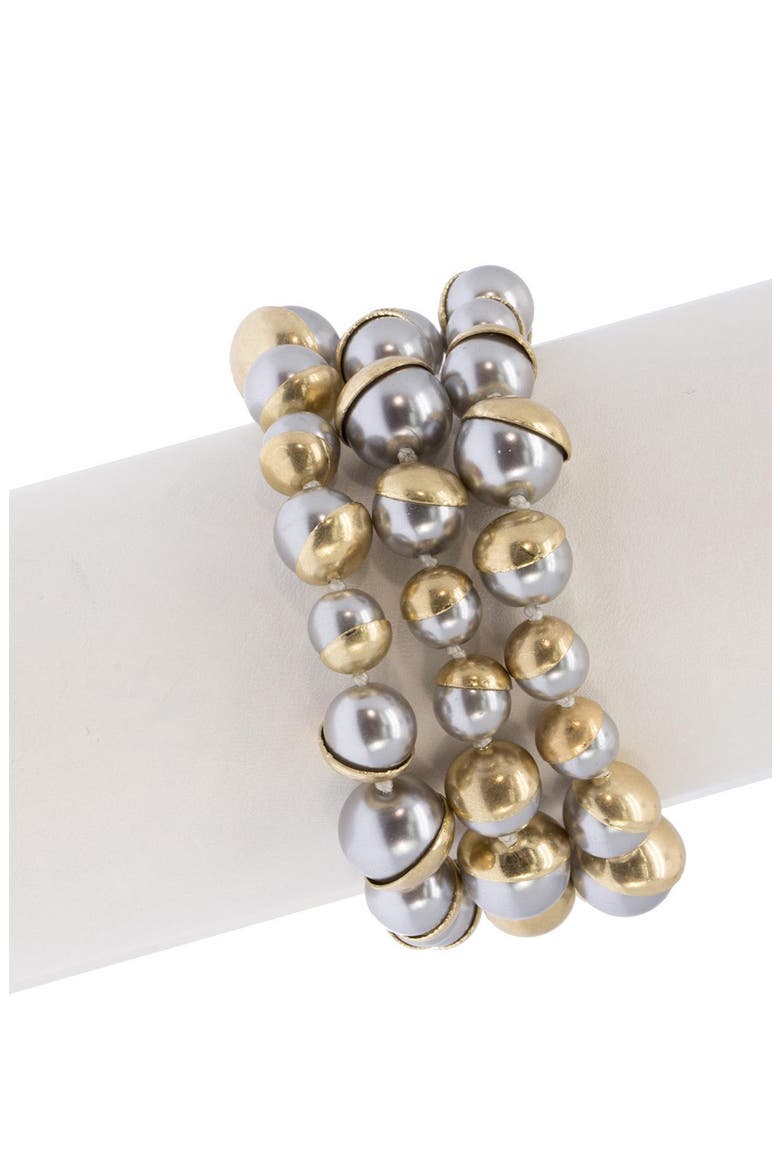 Statement Grey Freshwater Pearl Triple Row Bracelet, Alternate, color, GREY