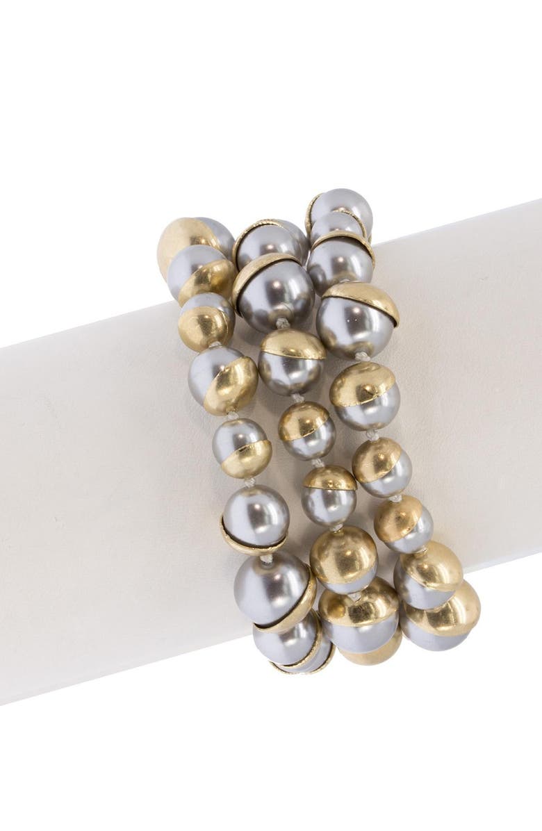 SAACHI Statement Grey Freshwater Pearl Triple Row Bracelet, Alternate, color, Grey