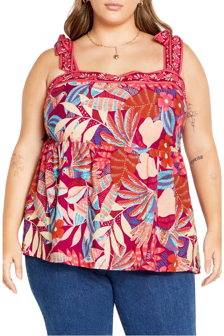 Paradiso Print Tie Strap Peplum Tank, Main, color, PARIDISO
