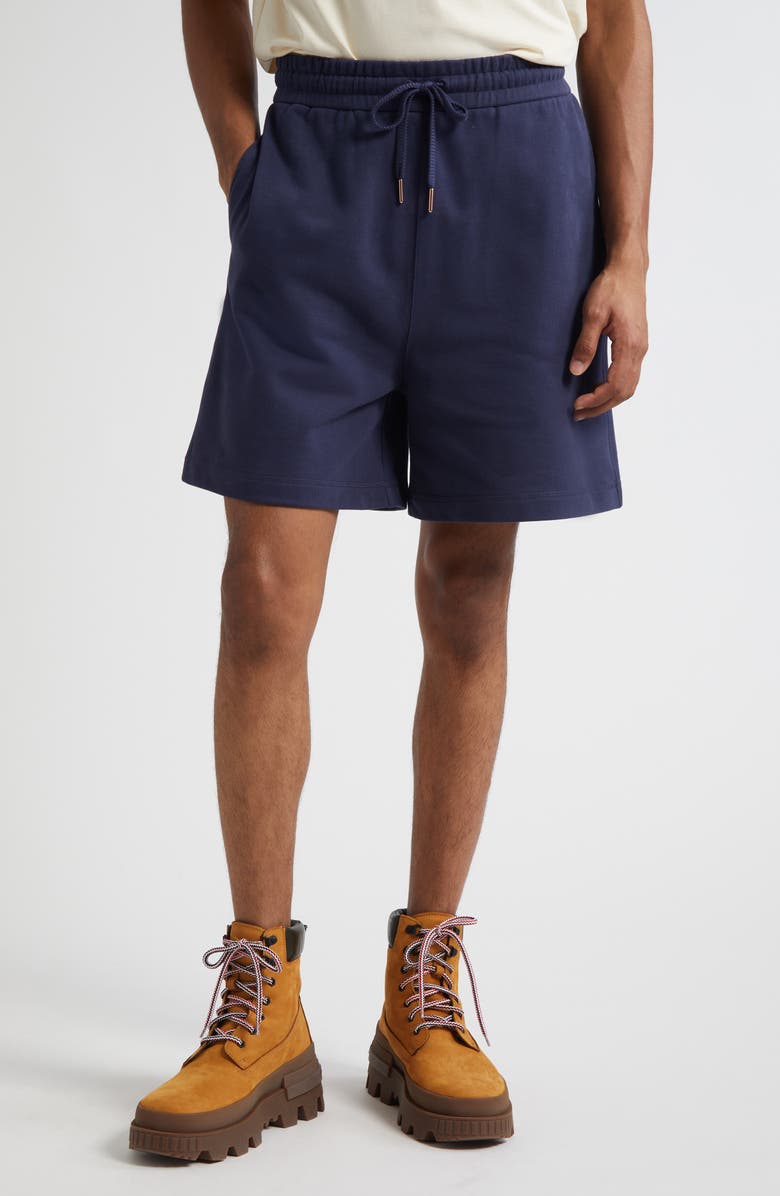 Moncler Logo Patch Drawstring Sweat Shorts, Main, color, Navy