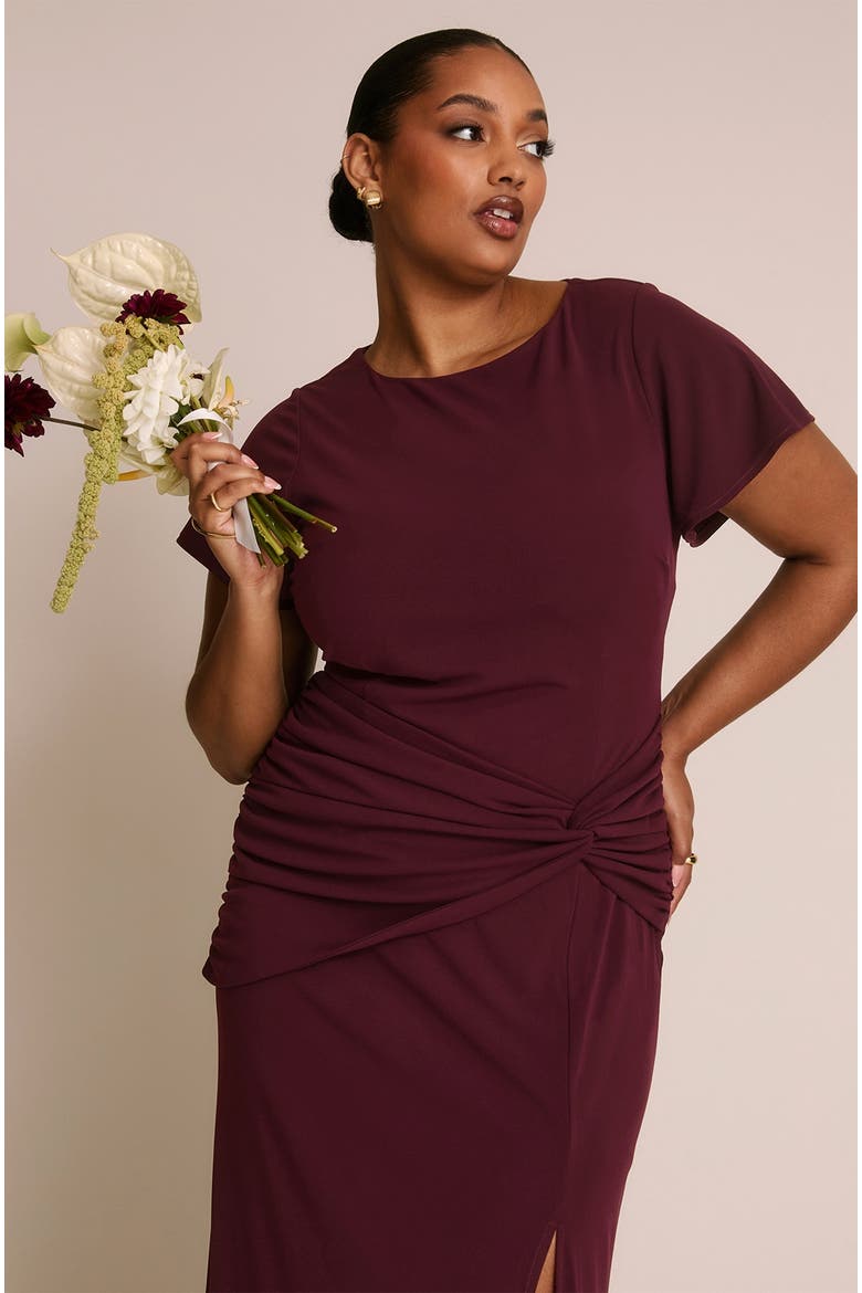Knot Panel Flutter Sleeve Maxi Dress, Alternate, color, Merlot