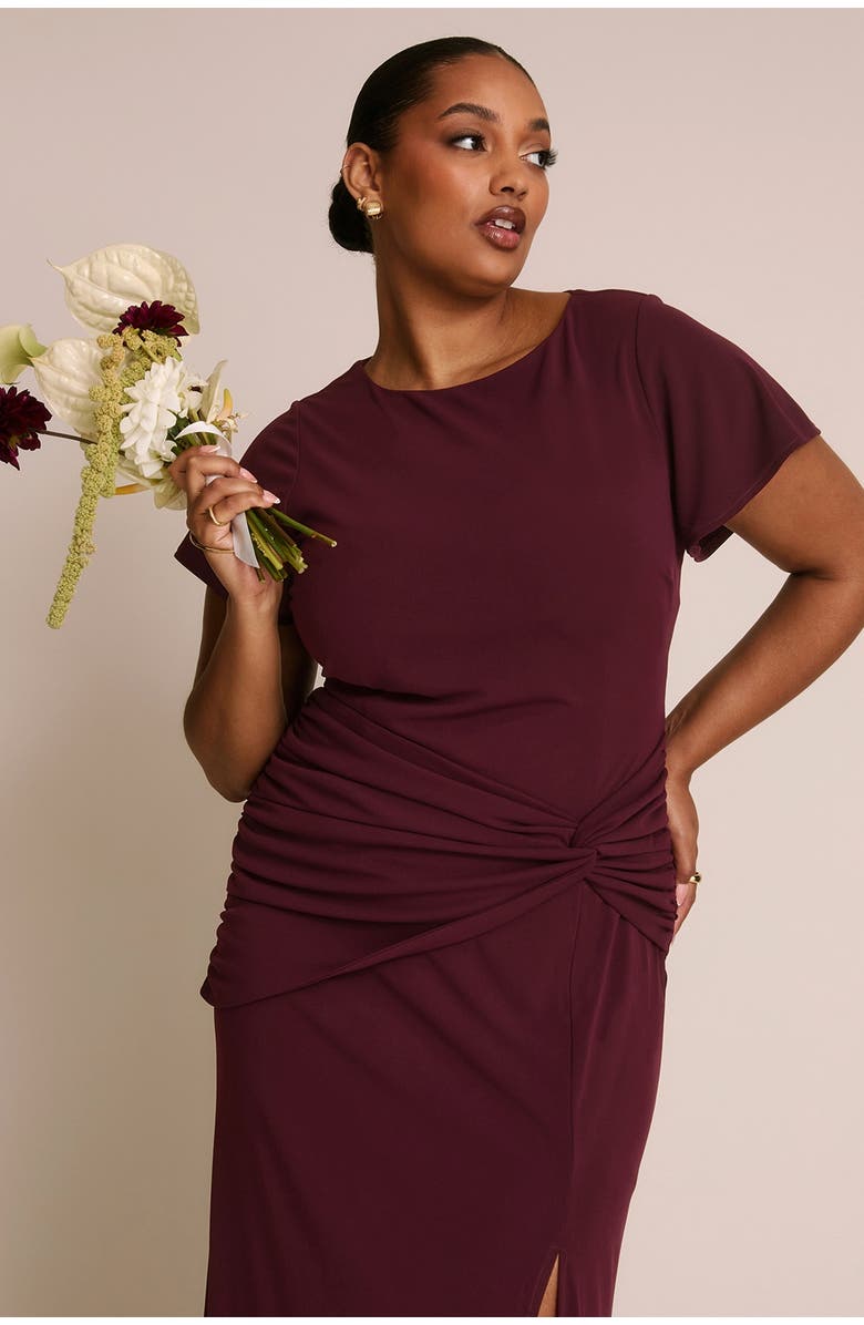 Six Stories Knot Panel Flutter Sleeve Maxi Dress, Alternate, color, Merlot