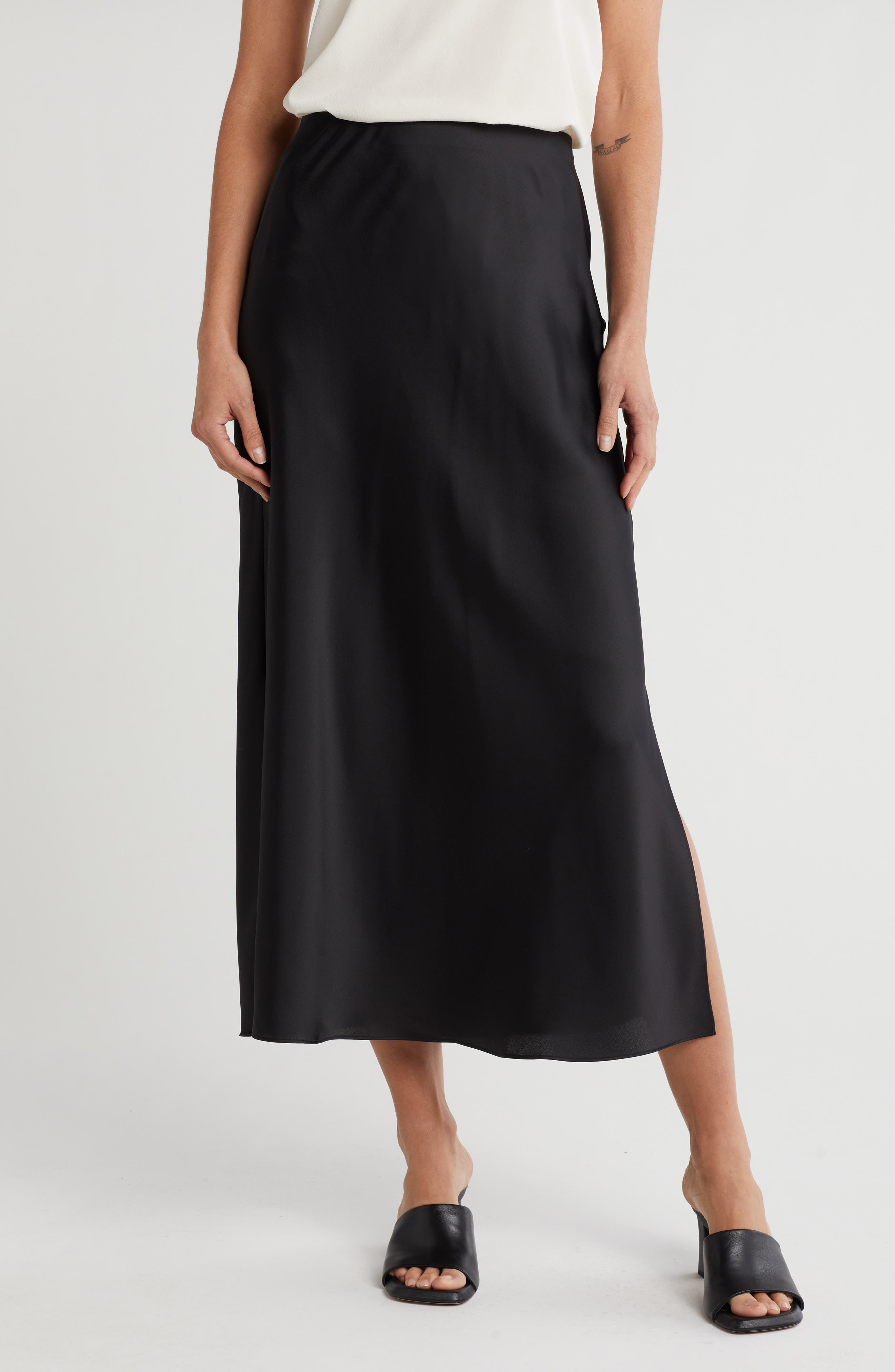 Vince Side Slit Satin Skirt
