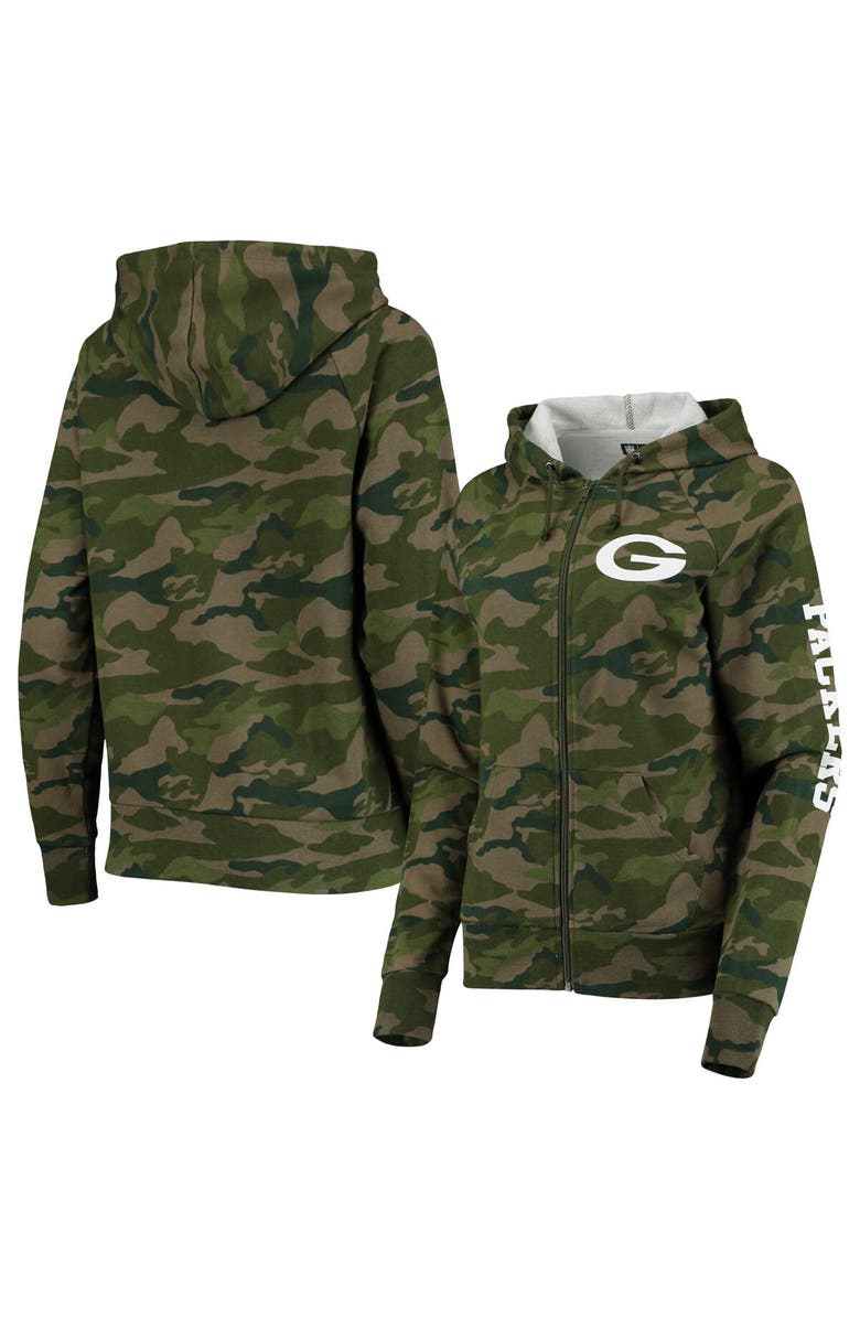 New Era Women's New Era Camo Green Bay Packers Raglan Full-Zip Hoodie, Main, color, Camo