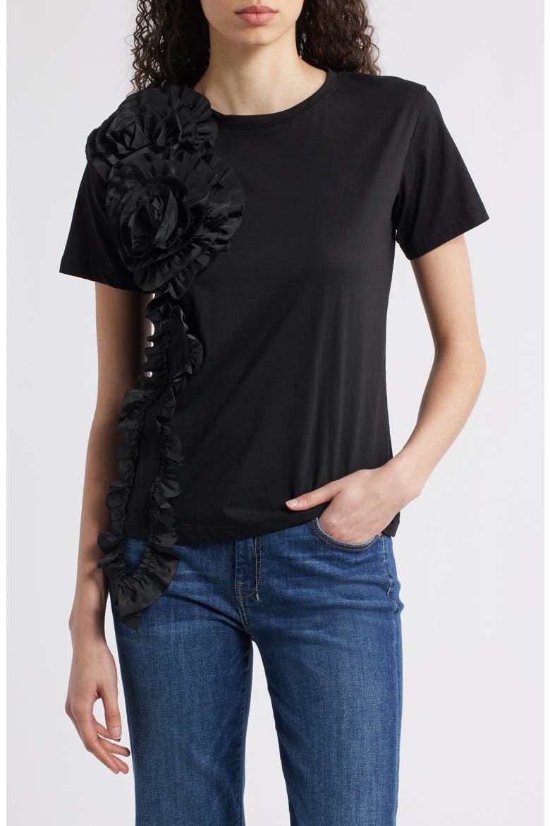 Peony Floral Appliqué Top, Main, color, BLACK