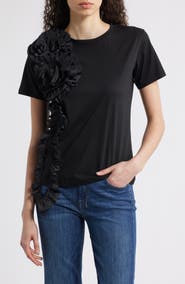 NIKKI LUND Peony Floral Appliqué Top