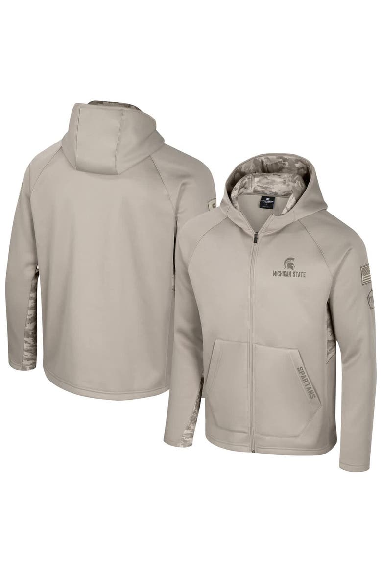 Men's Colosseum  Oatmeal Michigan State Spartans Operation Hat Trick Battalion Raglan Fleece Hoodie, Main, color, Oatmeal