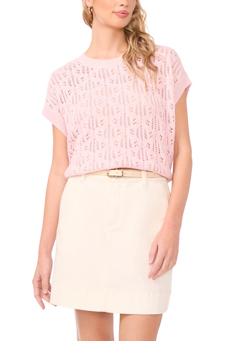 Pointelle Crewneck Sweater, Main, color, PINK LILAC