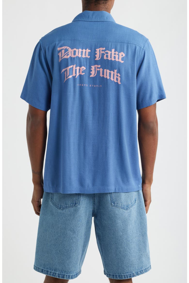 Don't Fake the Funk Short Sleeve Cotton Button-Up Shirt, Alternate, color, DUSTY BLUE