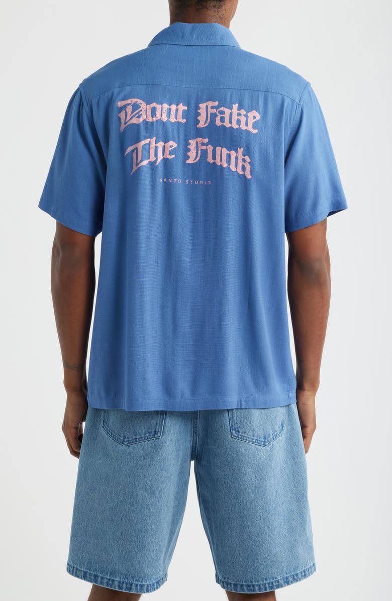 SANTO STUDIO Don't Fake the Funk Short Sleeve Cotton Button-Up Shirt, Alternate, color, Dusty Blue