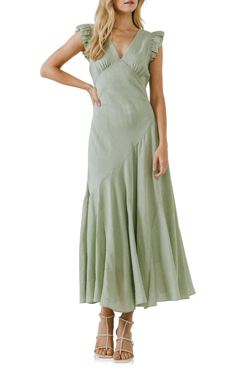 Endless Rose Asymmetrical Ruffle Dress, Main, color, Sage