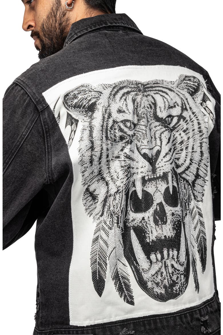 Tiger Savage Patch Denim Jacket, Alternate, color, BLACK