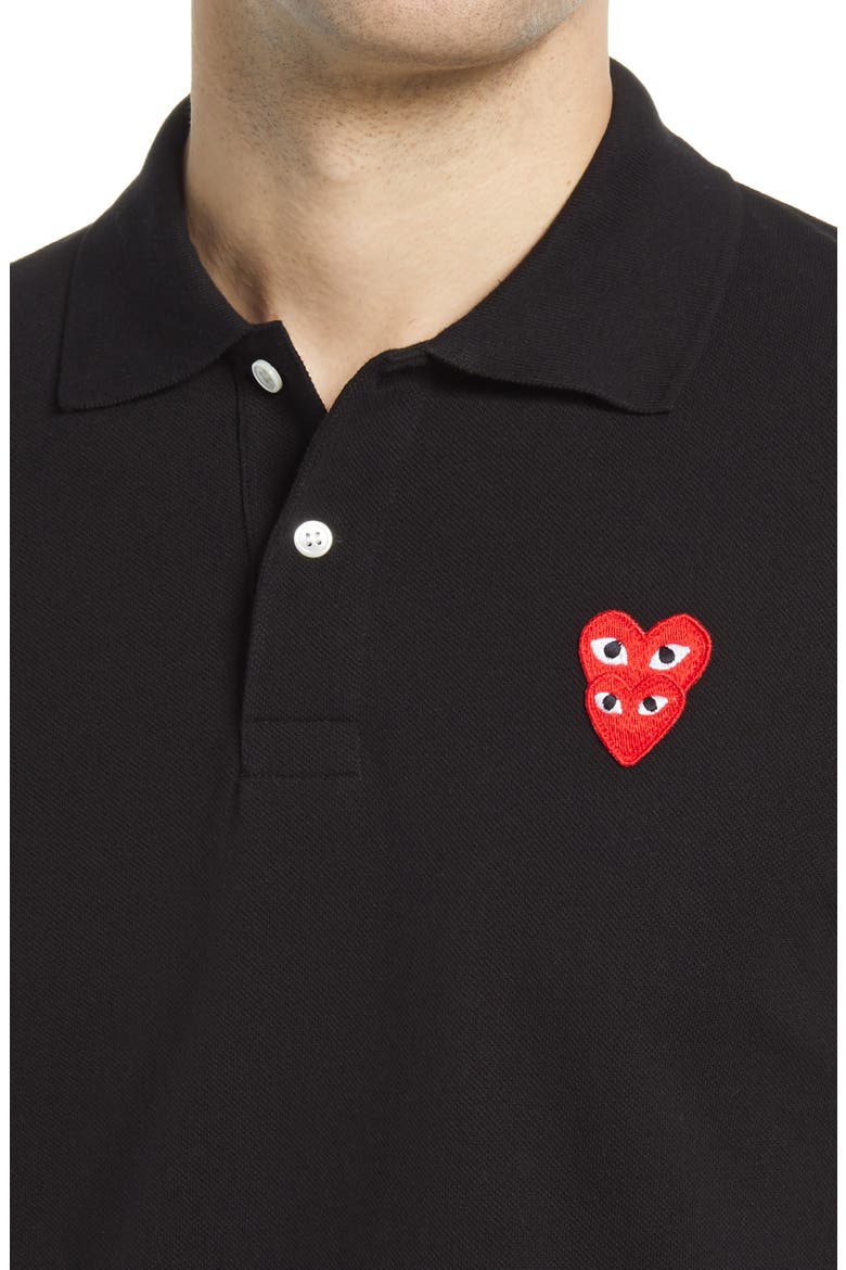 Layered Hearts Short Sleeve Appliqué Polo, Alternate, color, BLACK