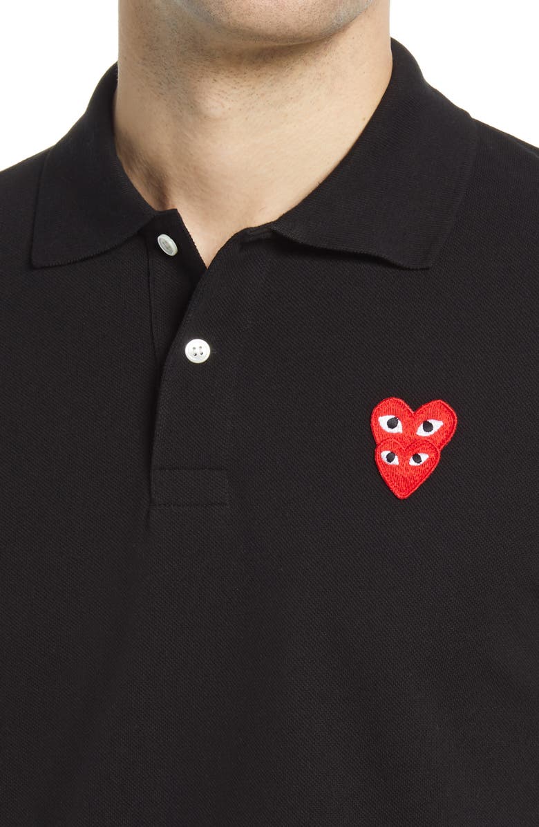 Comme des Garçons PLAY Layered Hearts Short Sleeve Appliqué Polo, Alternate, color,