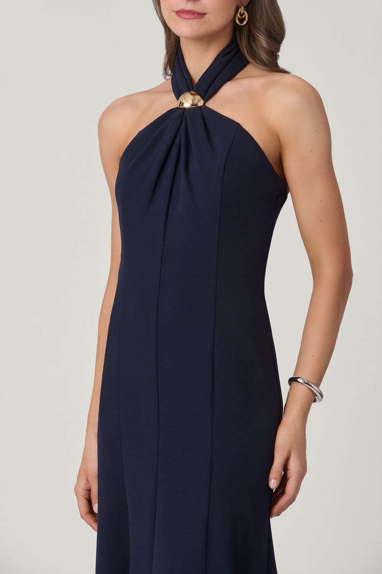 Midnight Stretch Crepe Scottie Dress, Alternate, color, Navy