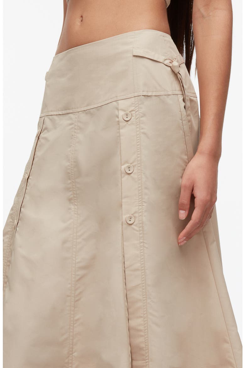 Tie Waist Button Midi Skirt, Alternate, color, KHAKI