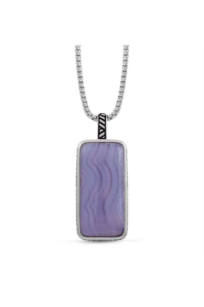 Blue Lace Agate Sterling Silver Men Tag Necklace, Main, color, Blue