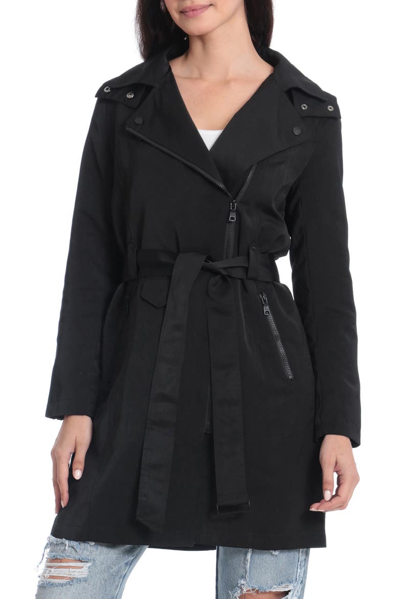 Belted Moto Rain Jacket, Main, color, BLACK