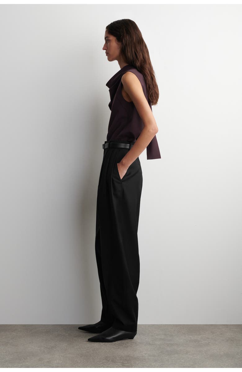 COS Fluid Mock-Neck Scarf Blouse, Alternate, color, Burgundy