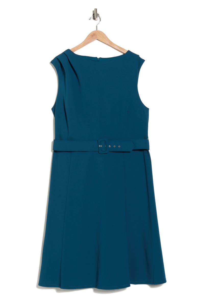 Bateau Neck Sleeveless Belted Fit & Flare Dress, Alternate, color, LEGION BLUE
