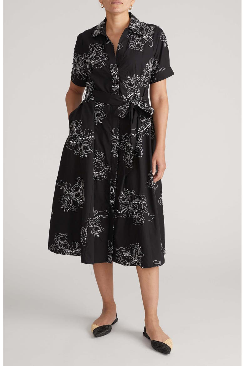 Tina Stretch Poplin Midi Shirtdress, Main, color, HIBISCUS EMBROIDERY