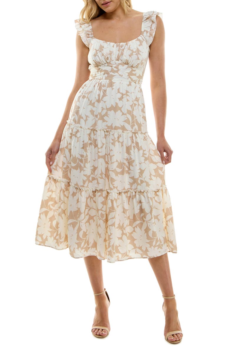 Row A Floral Flutter Sleeve Midi Dress, Main, color, 