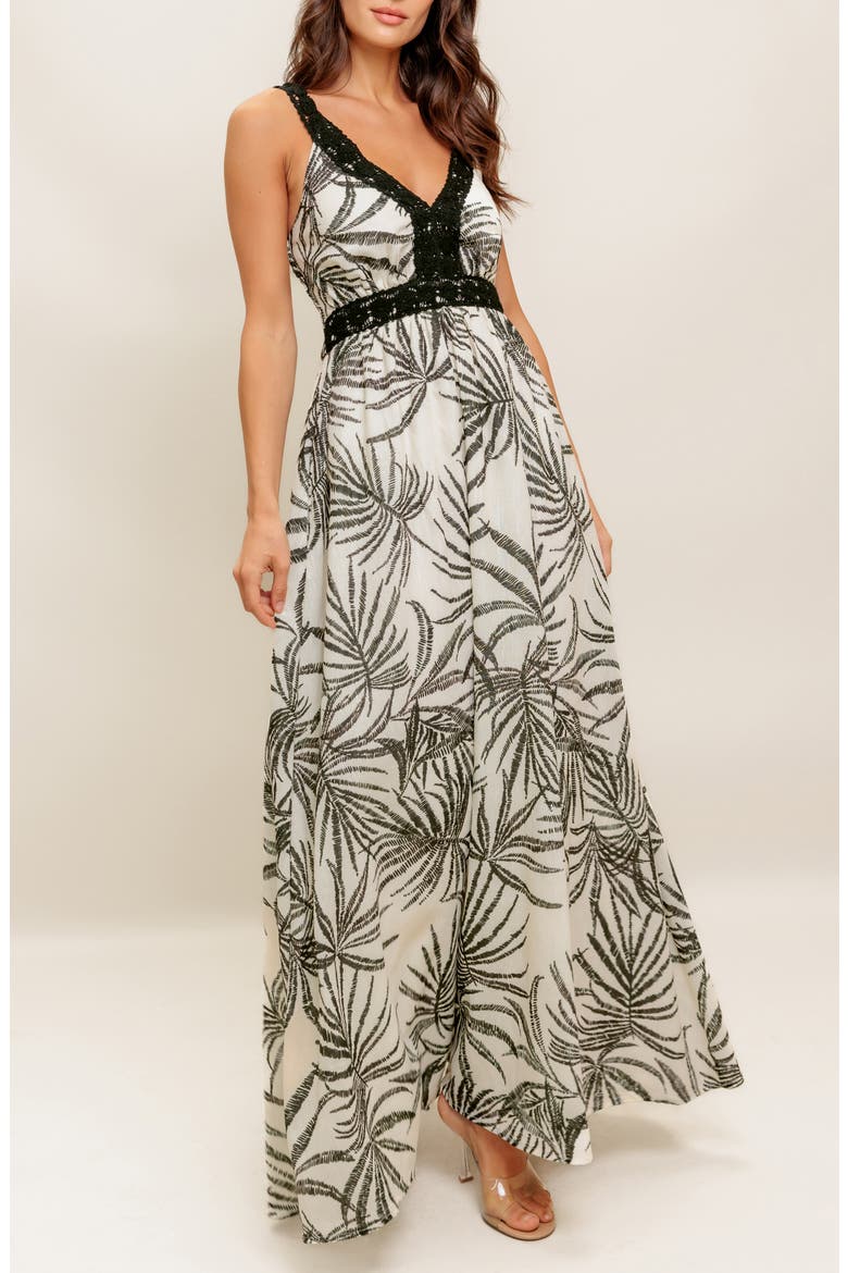 Crochet Trim Maxi Dress, Alternate, color, IVORY BLACK