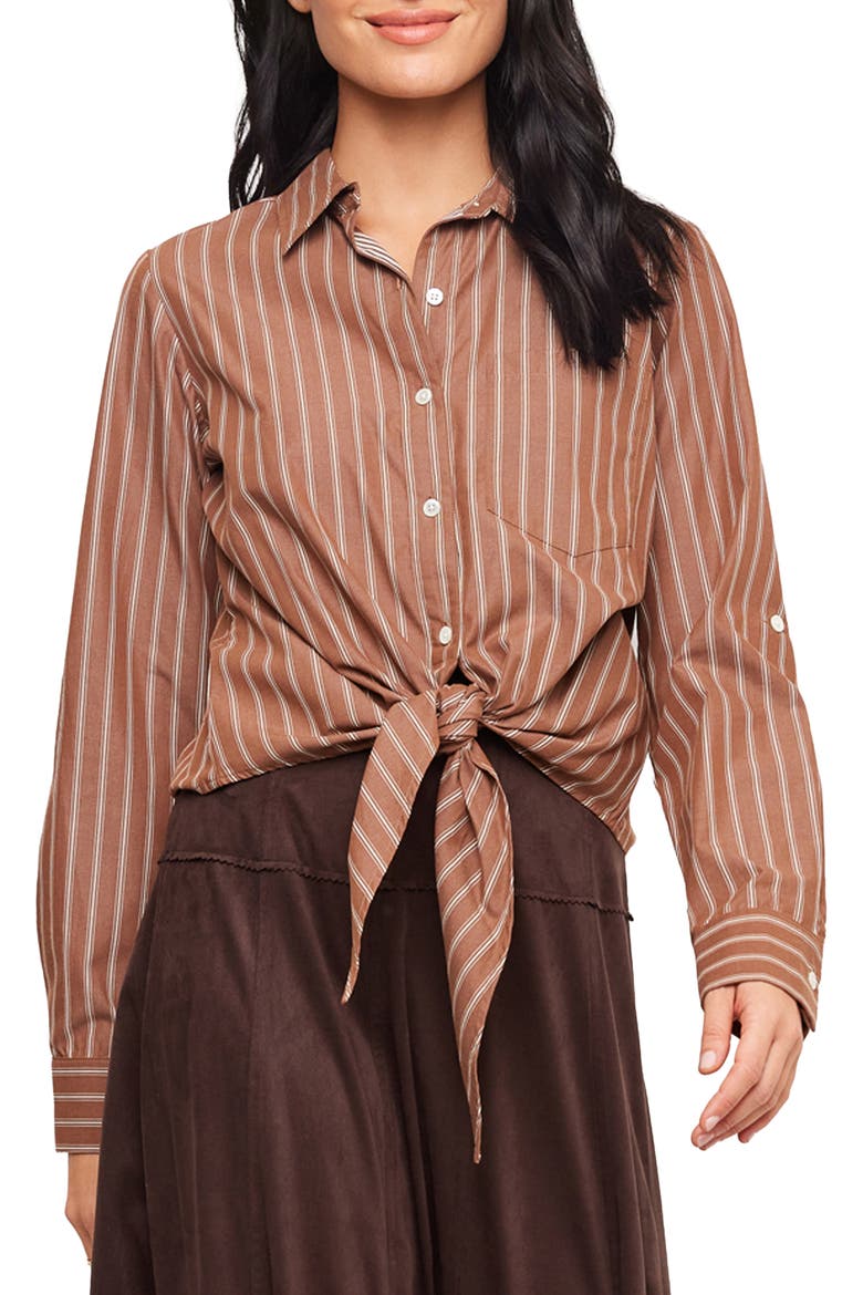 Striped Tie Front Shirt, Main, color, MOCHA