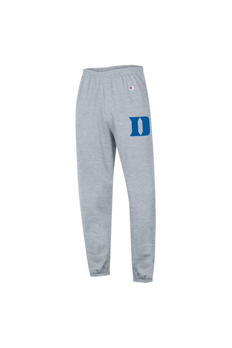 Men's Champion  Heather Gray Duke Blue Devils Powerblend Banded Fleece Sweatpants, Alternate, color, Heather Gray