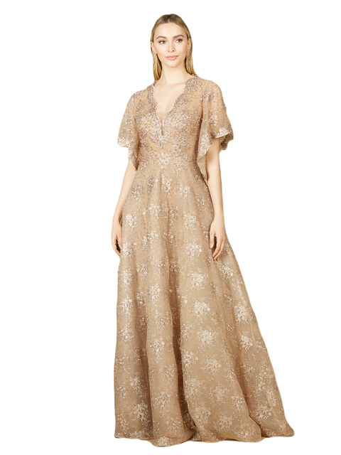 Cape Sleeve V-Neck Gown