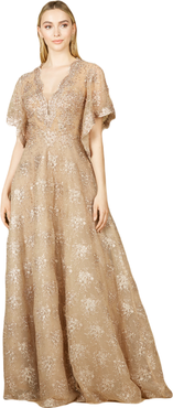 LARA New York Cape Sleeve V-Neck Gown
