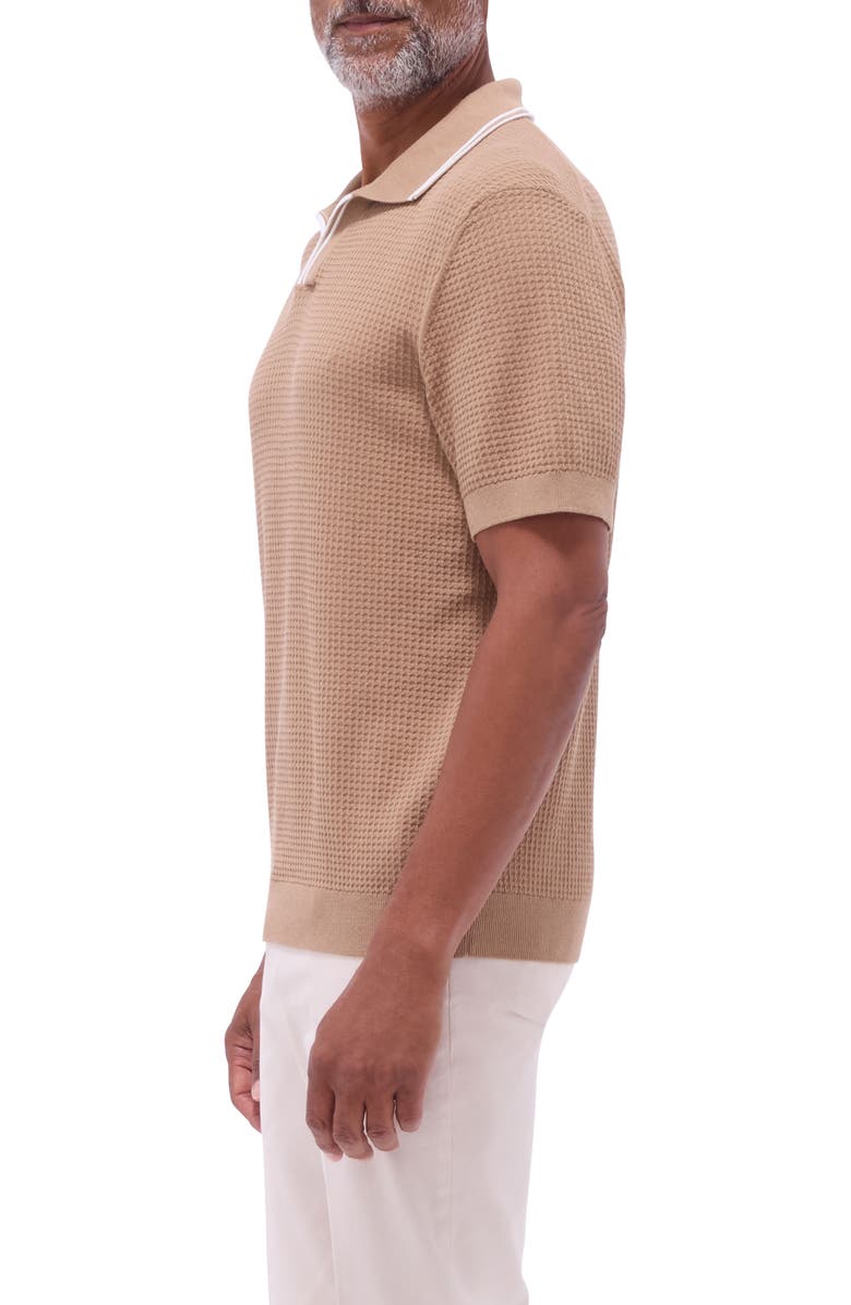 Bugatchi Tipped Johnny Collar Short Sleeve Sweater, Alternate, color, Camel