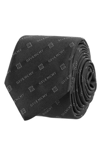 Givenchy Diagonal Logo Jacquard Silk Tie In Gray