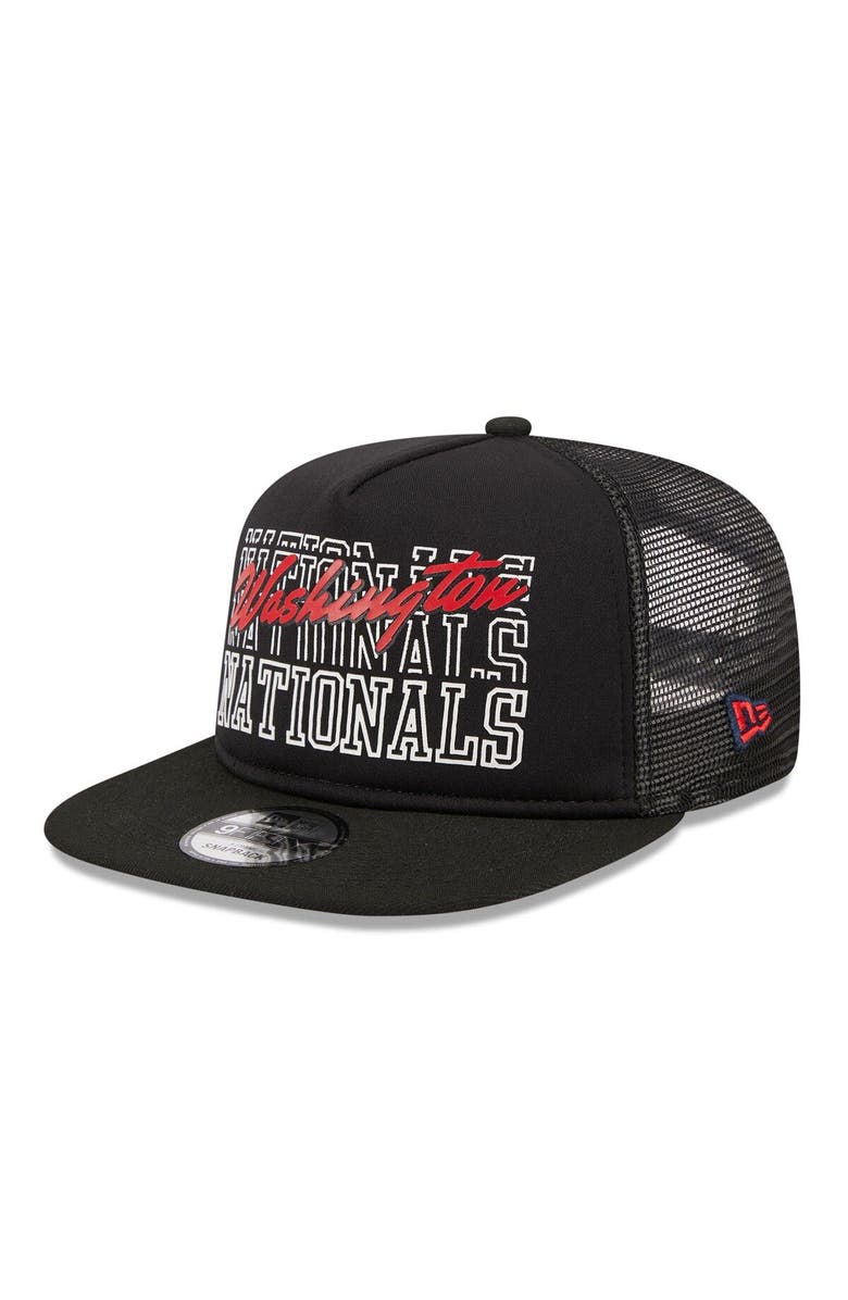 New Era Men's New Era Black Washington Nationals Street Team A-Frame Trucker 9FIFTY Snapback Hat, Alternate, color,