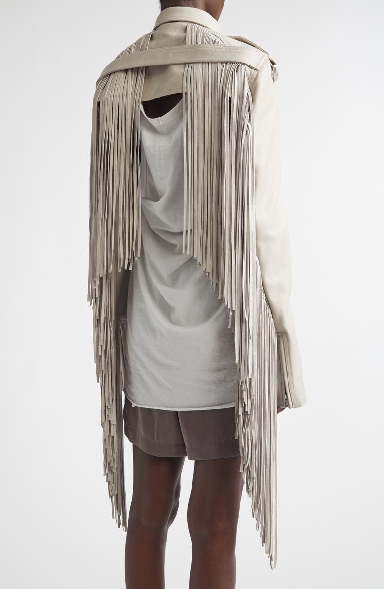 Rick Owens Fringe Leather Microbiker Jacket, Alternate, color, Pearl