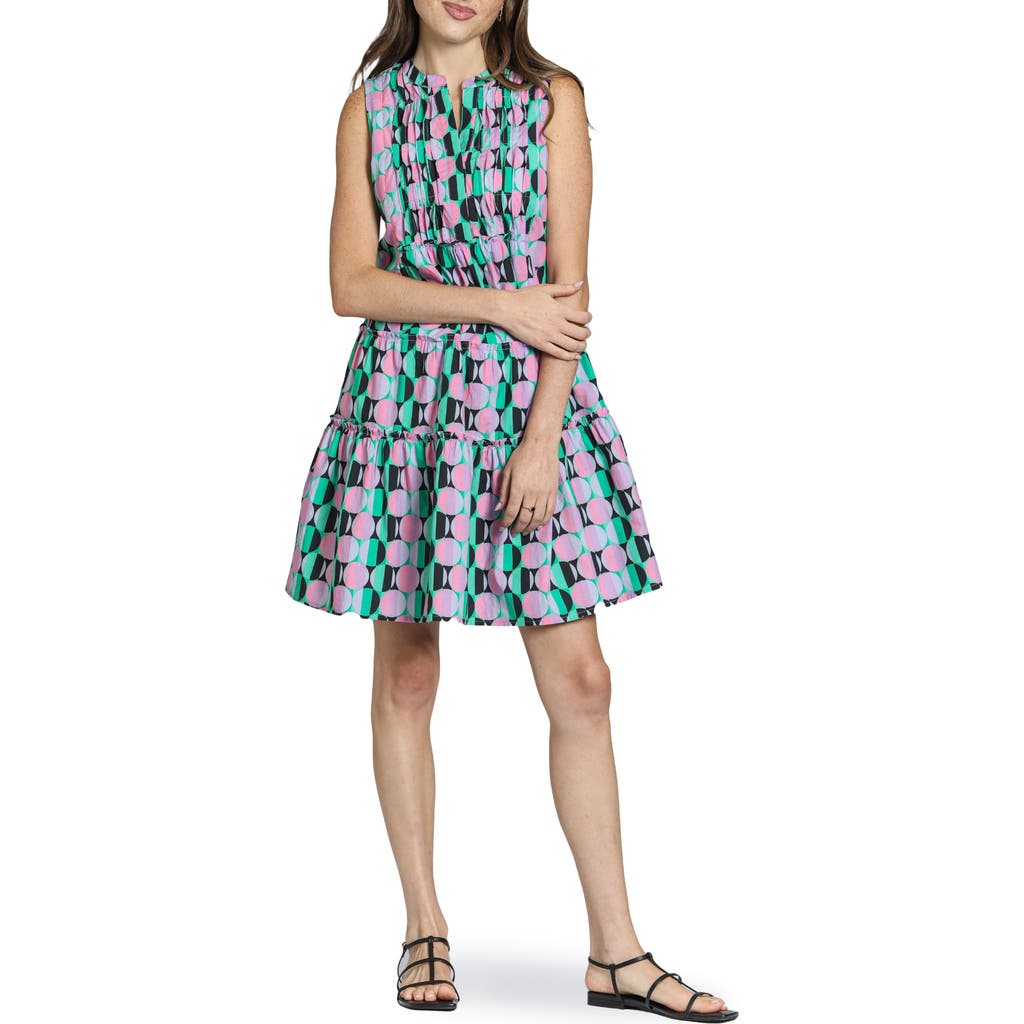 Apny Pintuck Sleeveless Cotton Dress In Purple Multi