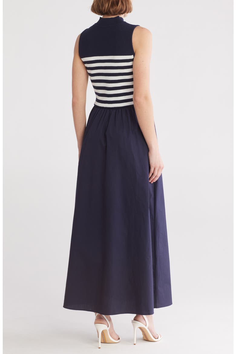 Country Club Sleeveless Mixed Media Maxi Dress, Alternate, color, PITCH NAVY/ WHITE STRIPE