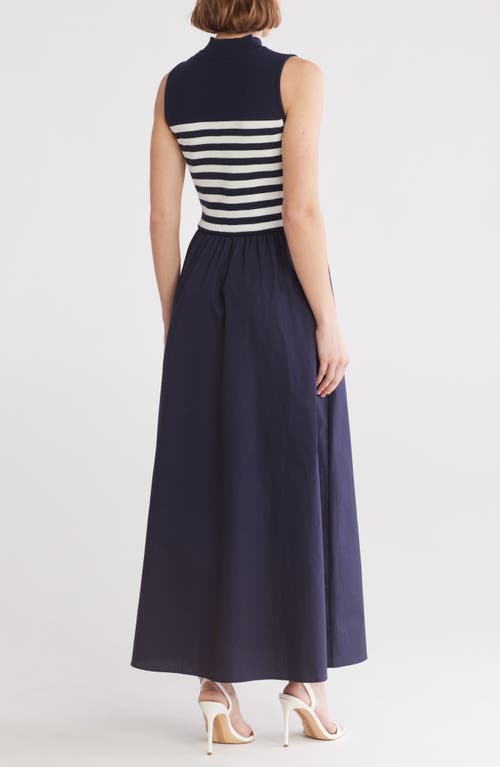 By Design Country Club Sleeveless Mixed Media Maxi Dress In Pitch Navy/white Stripe